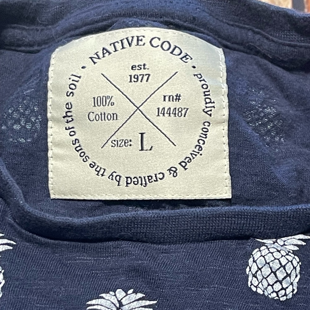 Denim & Flower Men's L Blue Pineapple Print Short Sleeve Slim T-Shirt - Picture 2 of 3